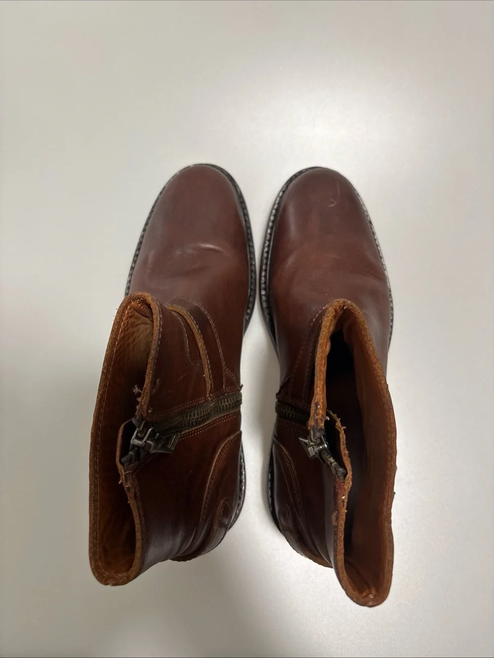 Mens Belstaff brown leather biker metal strap mid high boots size 9.5